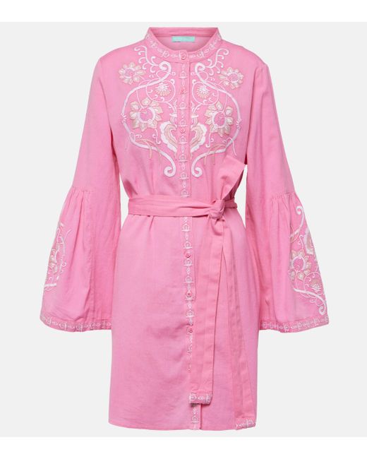Melissa Odabash Pink Everly Embroidered Cotton And Linen Minidress