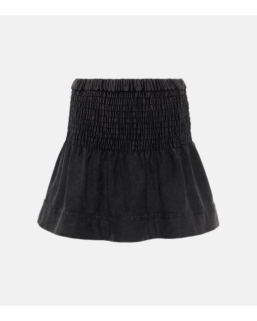 Isabel Marant Black Pacifica Smocked Cotton Miniskirt