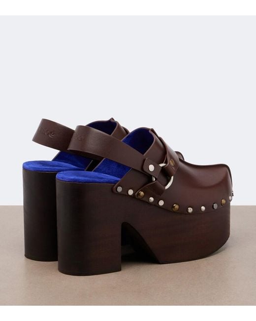 Chloé Brown Talis Leather Platform Clogs