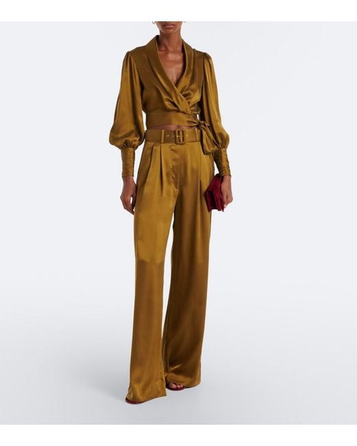 Zimmermann Green Silk Satin Wrap Top