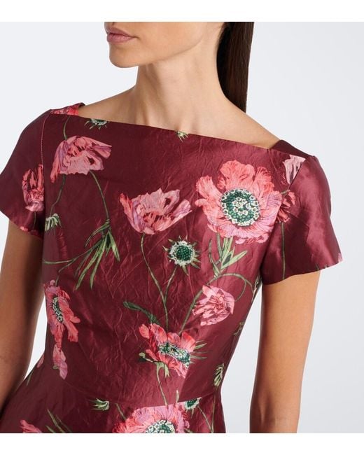 Erdem Red Floral Satin Gown