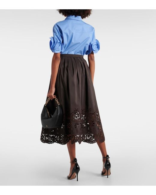 Valentino Black Broderie Anglaise Silk Midi Skirt