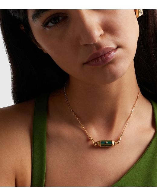 Marie Lichtenberg Metallic Baby Locket 18Kt Pendant Necklace With Malachite And Diamonds