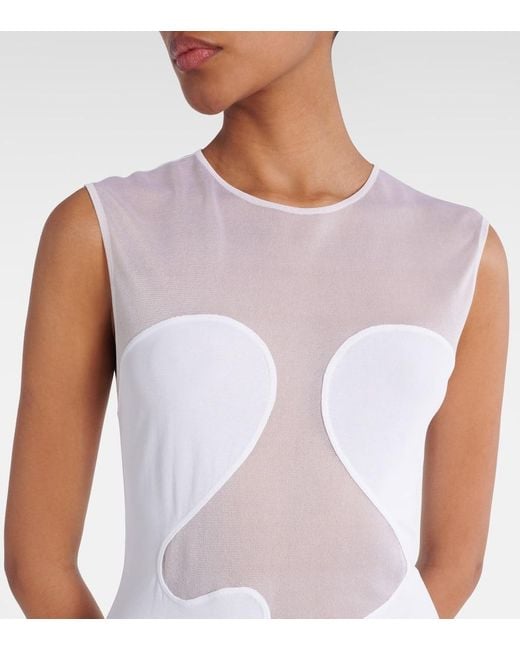 Alaïa White Mesh-Trimmed Maxi Dress