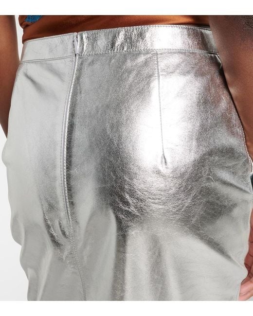 Saint Laurent Gray Metallic Leather Pencil Skirt