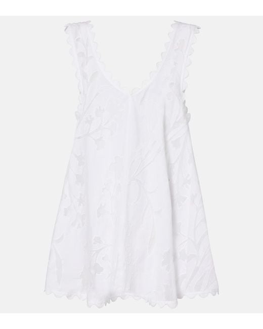 Juliet Dunn White Embroidered Scalloped Cotton Minidress
