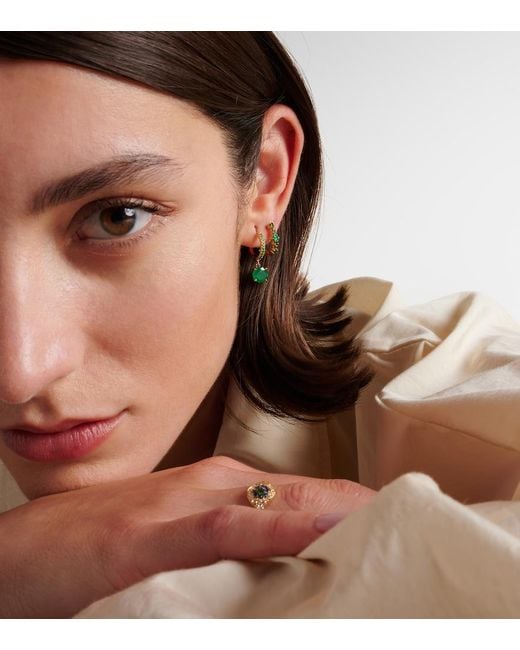 Ileana Makri Green Grass Seed 18Kt Hoop Earrings With Emeralds