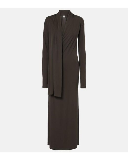 Totême Black Scarf-Detail Jersey Maxi Dress