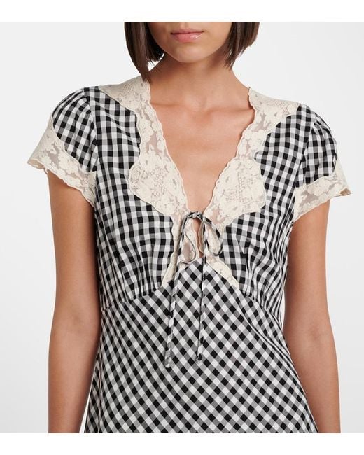 Rixo Black Lacie Lace-Trimmed Checked Crepe Minidress