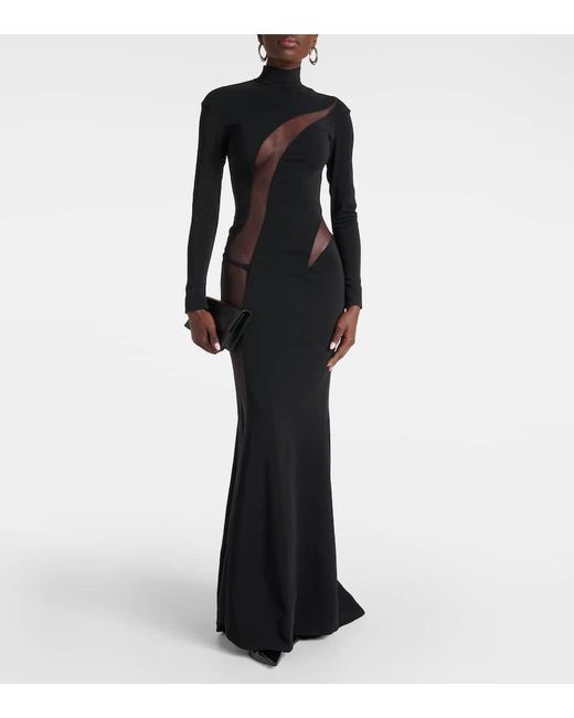 Vestido de fiesta de crepe con paneles de tul Mugler de color Black