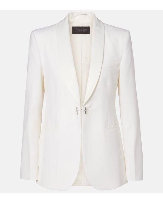 Max Mara White Satin-Trimmed Virgin Wool Gabardine Blazer