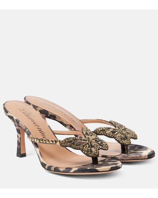 Blumarine Natural Butterfly 75 Leopard-Print Sandals