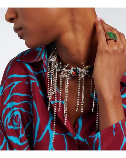Dries Van Noten Blue Beaded Embellished Necklace