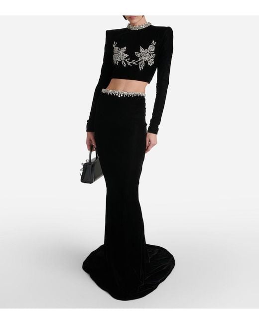 Miss Sohee Black Embroidered Crop Top And Maxi Skirt