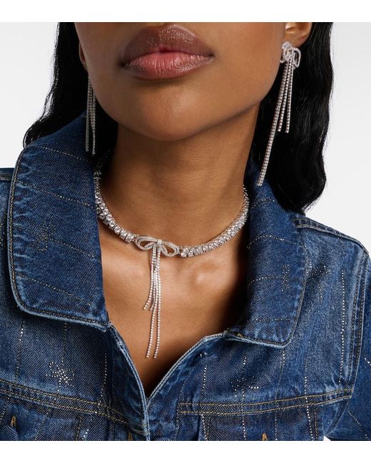 Self-Portrait White Bow Crystal-Embellished Choker