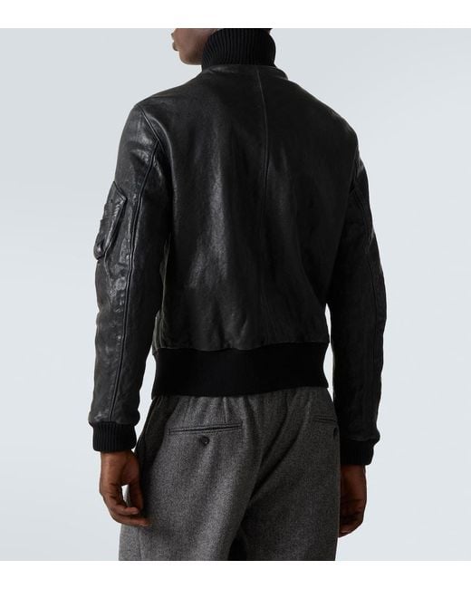 Dolce & Gabbana Black Leather Bomber Jacket for men