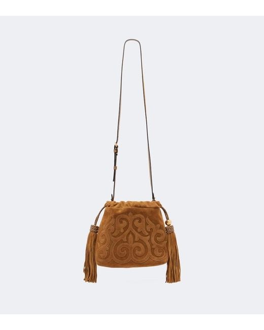 Etro Brown Kalispera Small Embroidered Suede Clutch