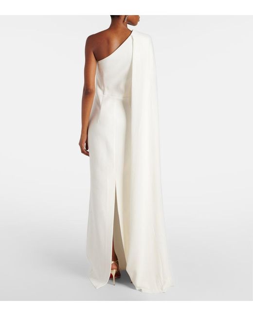 Rebecca Vallance White Athena One-Shoulder Crepe Gown