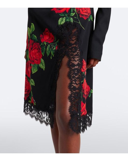 Dolce & Gabbana Red Floral Silk And Cotton-Blend Midi Skirt