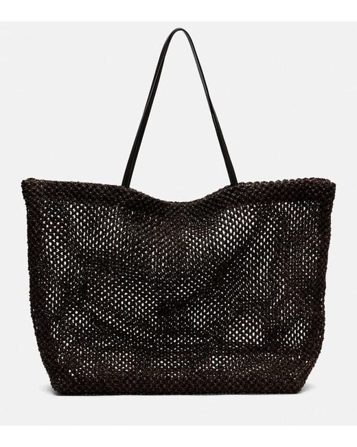 The Row Black Barn Medium Leather-Trimmed Mesh Tote Bag