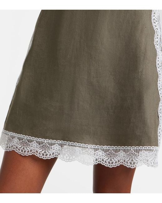 Staud Green Amalina Lace-Trimmed Linen Minidress