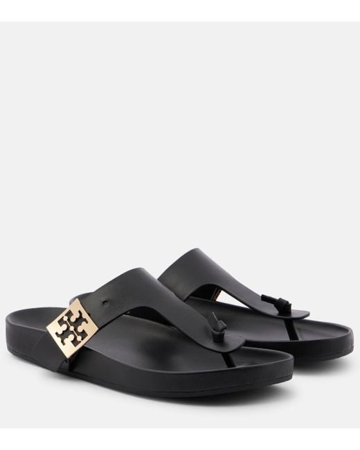 Tory Burch Black Mellow Leather Thong Sandals