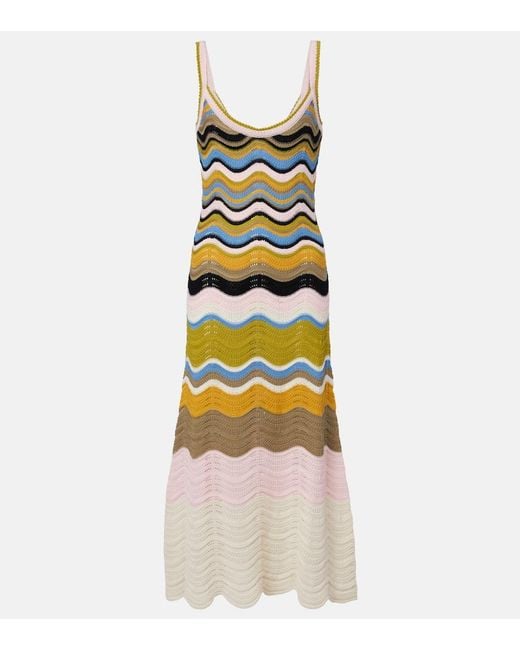 LaDoubleJ Multicolor Chevron Crochet Cotton Midi Dress