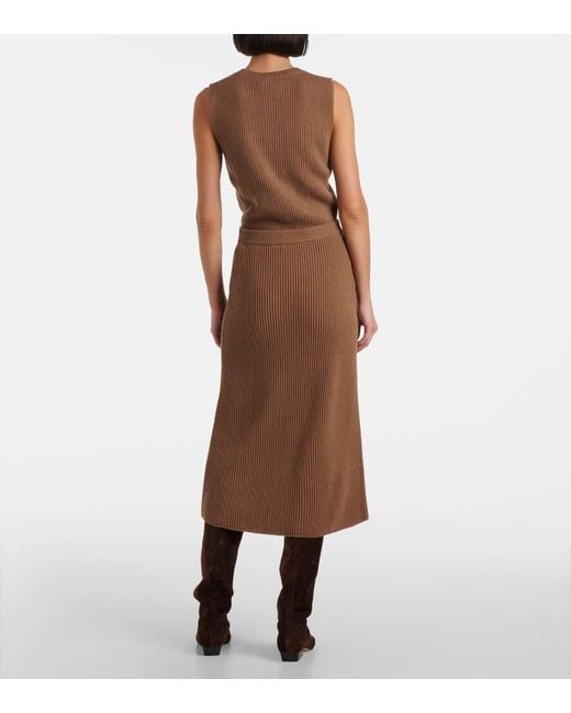 Max Mara Brown Just Ribbed-Knit Wool And Cashmere Midi Skirt