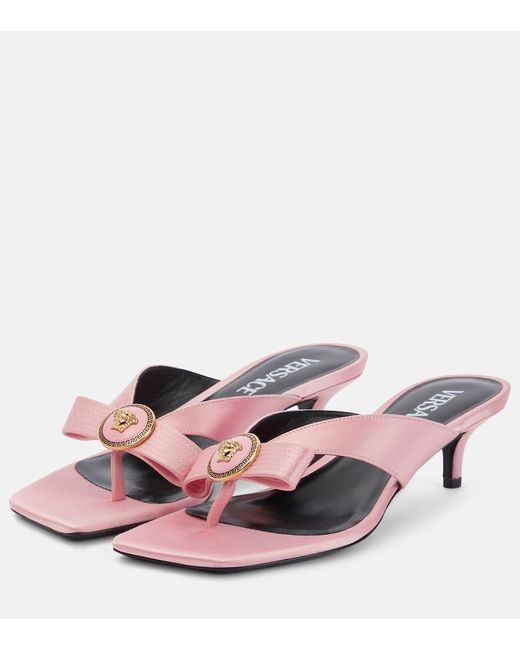 Versace Pink Medusa Satin Thong Sandals
