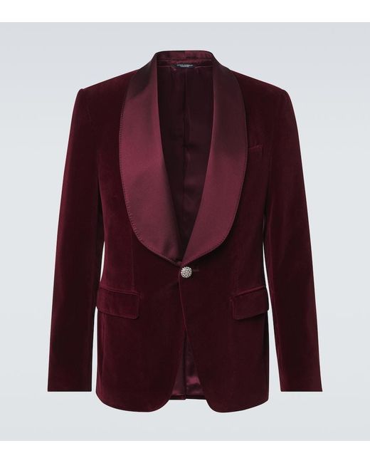 Dolce & Gabbana Red Cotton-Blend Velvet Tuxedo Jacket for men