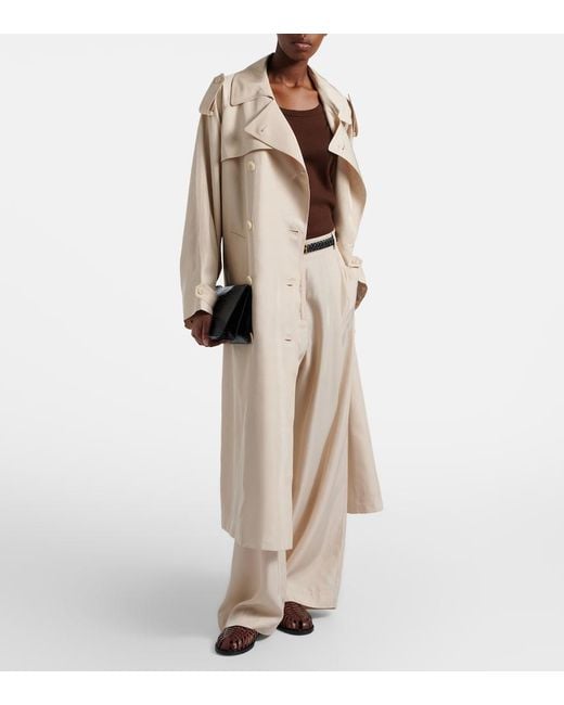 Frankie Shop Natural Marfa Pleated Twill Wide-Leg Pants