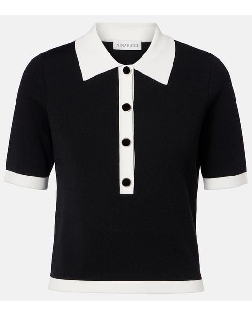 Nina Ricci Black Ribbed-Knit Polo Shirt