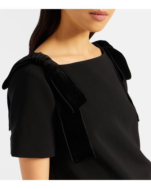 Carolina Herrera Black Bow-Detail Velvet-Trimmed Crepe Top