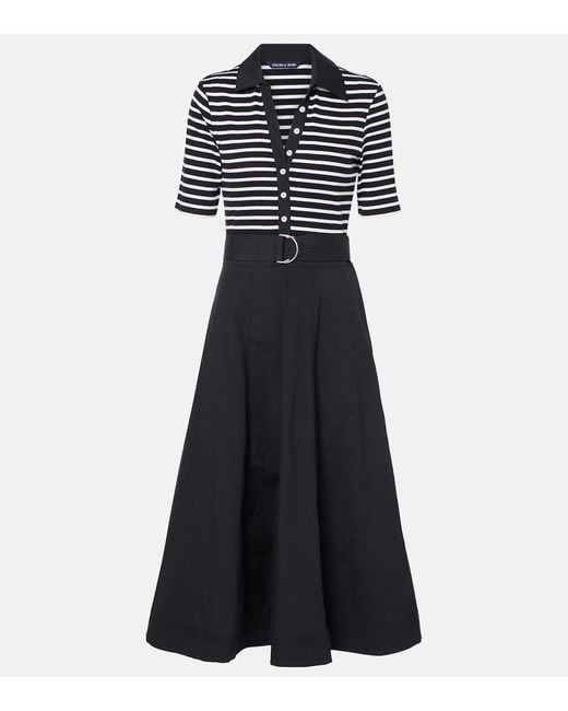 Veronica Beard Blue Delise Striped Cotton-Blend Midi Dress