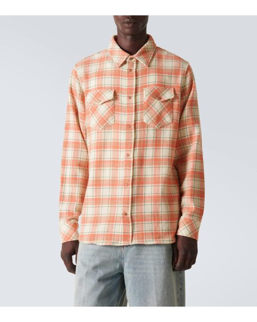 God's True Cashmere Orange Plaid Cashmere Shirt for men