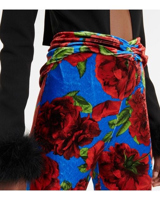 Magda Butrym Red Floral Velvet Leggings