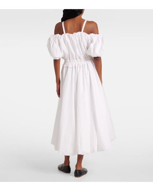 Noir Kei Ninomiya White Off-Shoulder Cotton Poplin Midi Dress