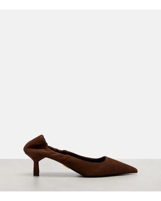 Prada Brown 55 Logo Suede Pumps