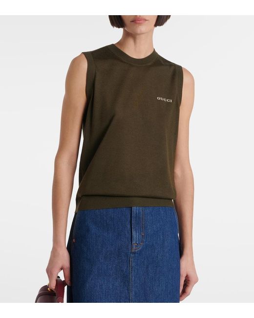 Gucci Green Pullunder Aus Kaschmir Und Seide