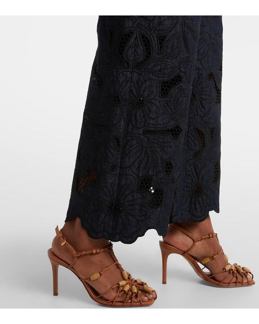 Veronica Beard Blue Osborne Cotton Chambray Wide-Leg Pants
