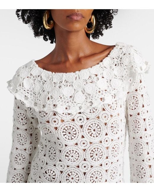 Rixo White Envalira Cotton Crochet Minidress