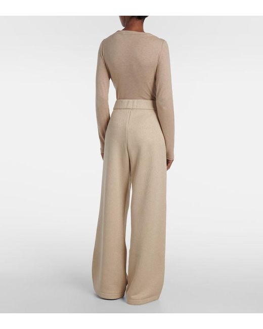 Pantalones Anchos En Mezcla De Algodon Max Mara de color Natural