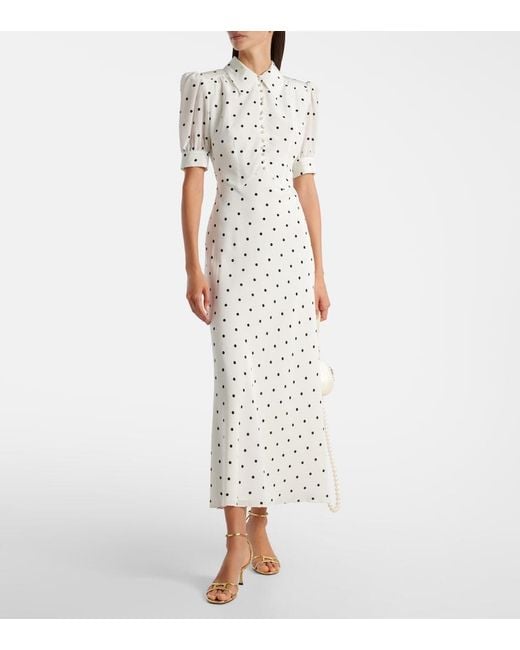 Alessandra Rich White Polka-Dot Silk Midi Dress