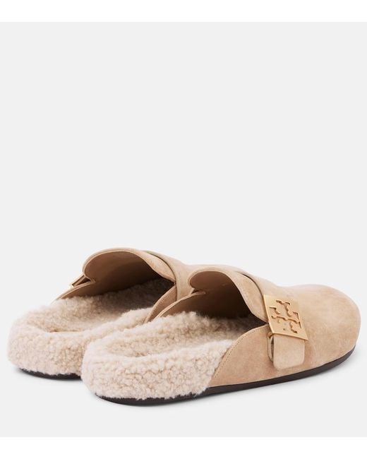Tory Burch Natural Mellow Shearling-Lined Suede Mules