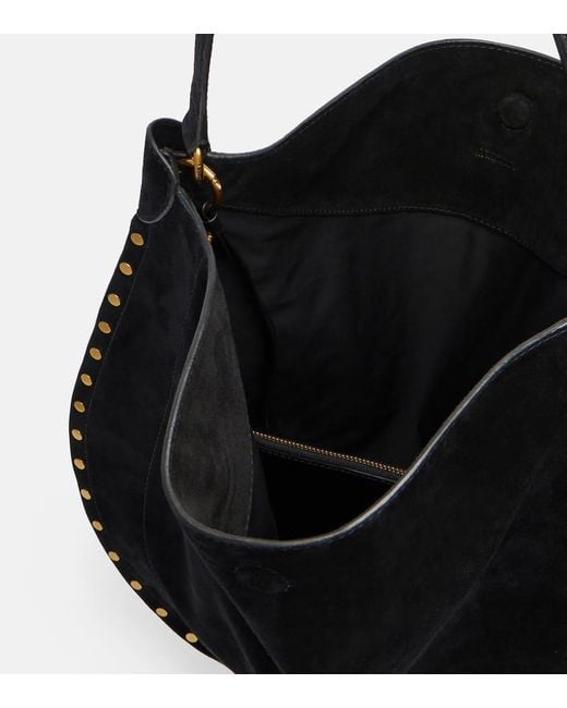 Isabel Marant Black Schultertasche Oskan Soft Medium Aus Veloursleder