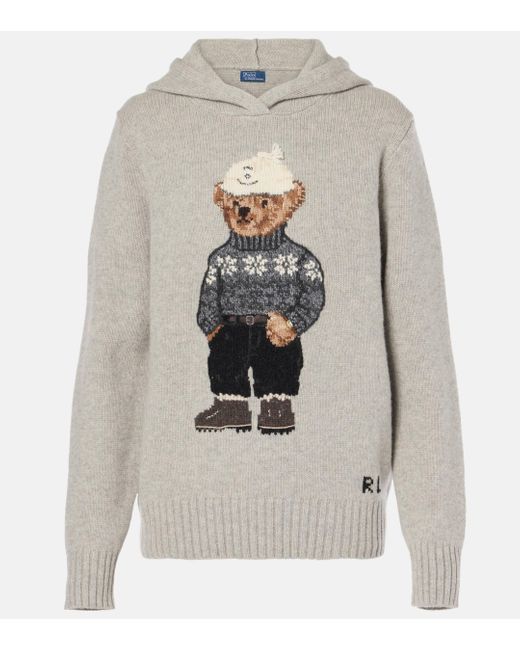 Polo Ralph Lauren Polo Bear Wool And Cashmere Hoodie in Grey Lyst UK