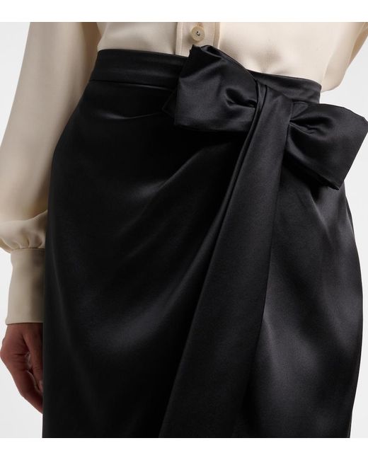 Valentino Black Asymmetric Low-Rise Silk Midi Skirt