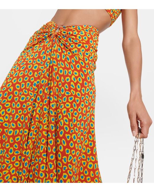 Rabanne Orange Low-Rise Printed Jersey Maxi Skirt