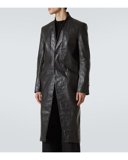 Rick Owens Black Leather Coat for men