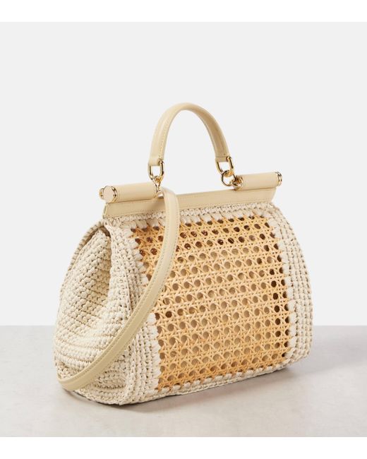 Dolce & Gabbana Metallic Sicily Medium Leather-Trimmed Crochet Tote Bag